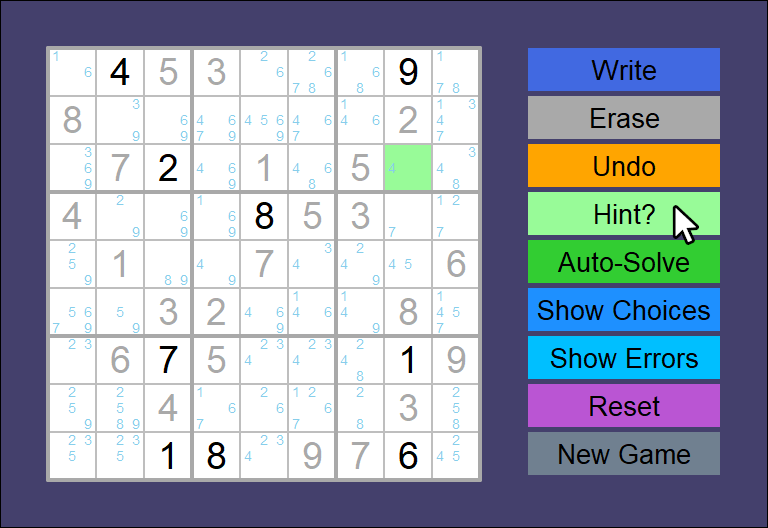 Smooth Sudoku: hints and show choices