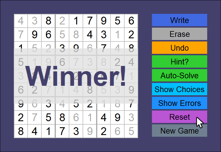 Smooth Sudoku: autosolve and win screen